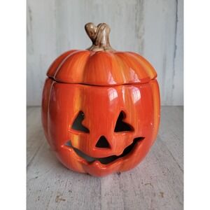 Halloween jack-o'-lantern candle holder pumpkin vintage ceramic figure